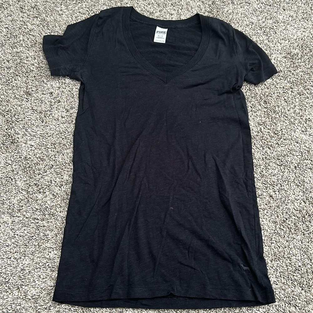 PINK vs black v neck tee